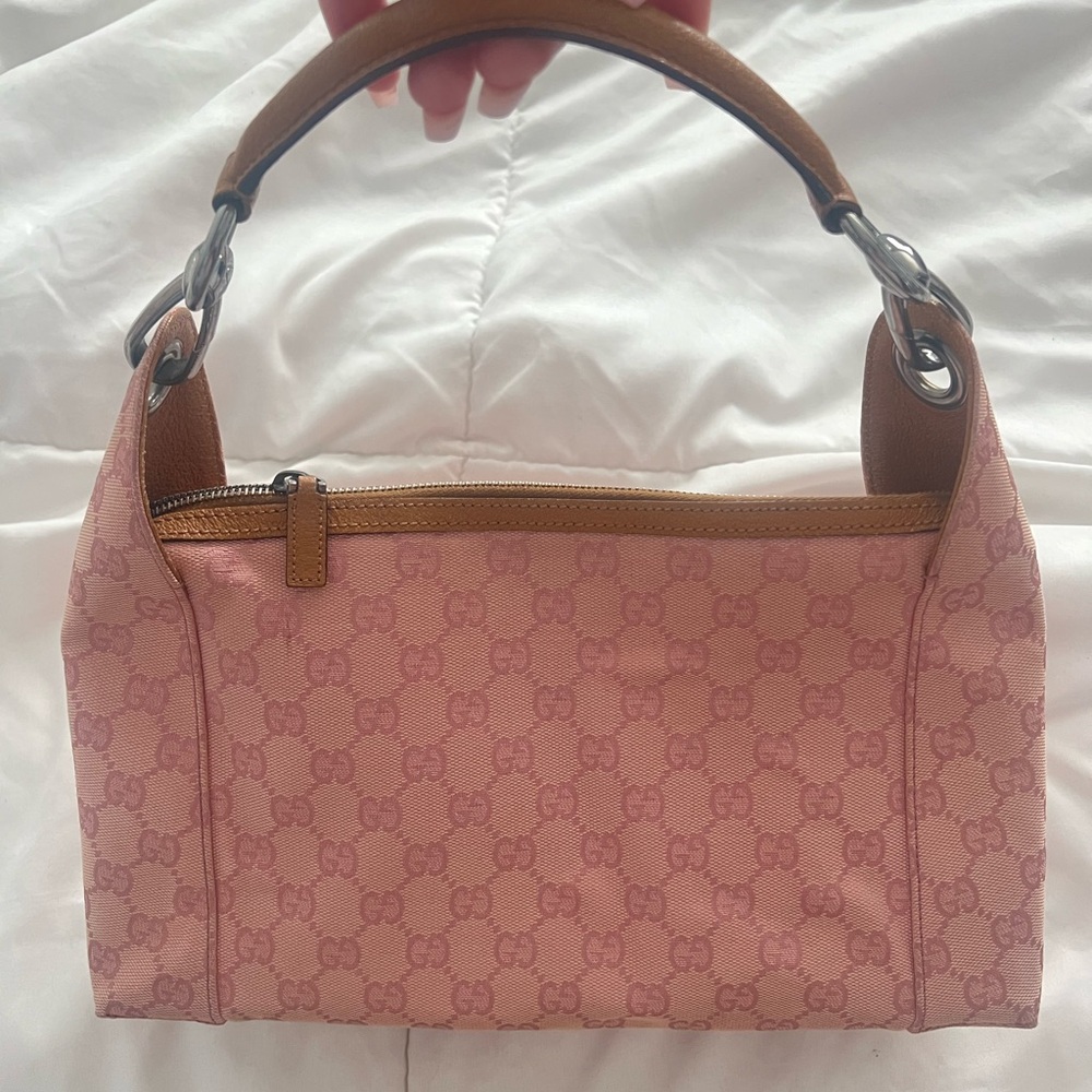 Gucci Horsebit Strap Hobo Shoulder Bag in Pink GG Canvas and Brown Leather - Picture 3 of 10